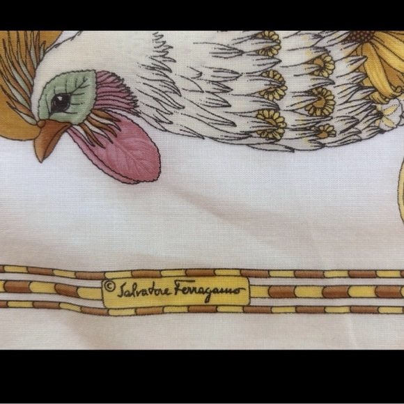Vintage Italian Salvatore Ferragamo Scarf With 2 Colorful Roosters, 16.5”x17.5” - Picture 2 of 10